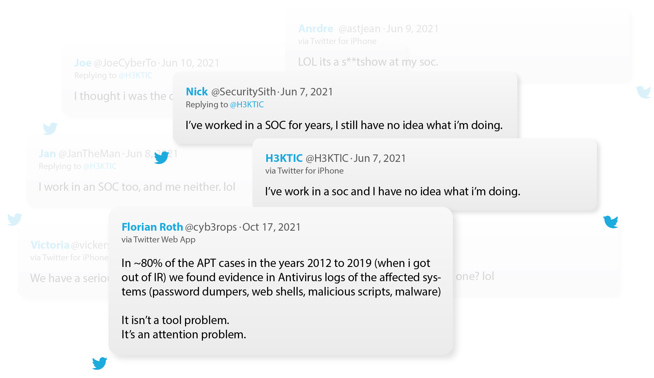 Twitter users voicing challenges faced at their SOC
